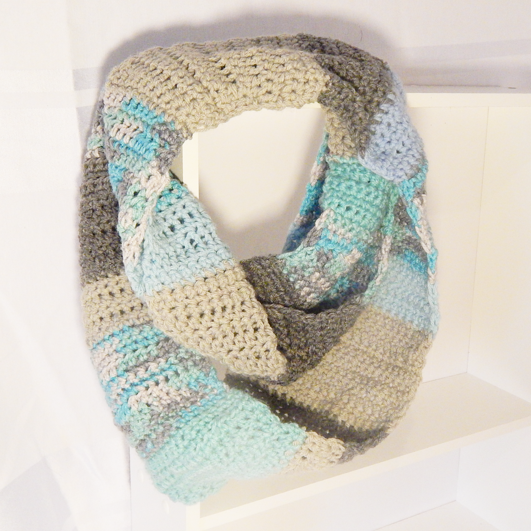 Half-Double Crochet Infinity Scarf with Rustic Chic Striping 75"